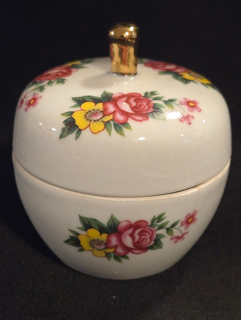 White Floral Porcelain Trinket Box with Gold Accent